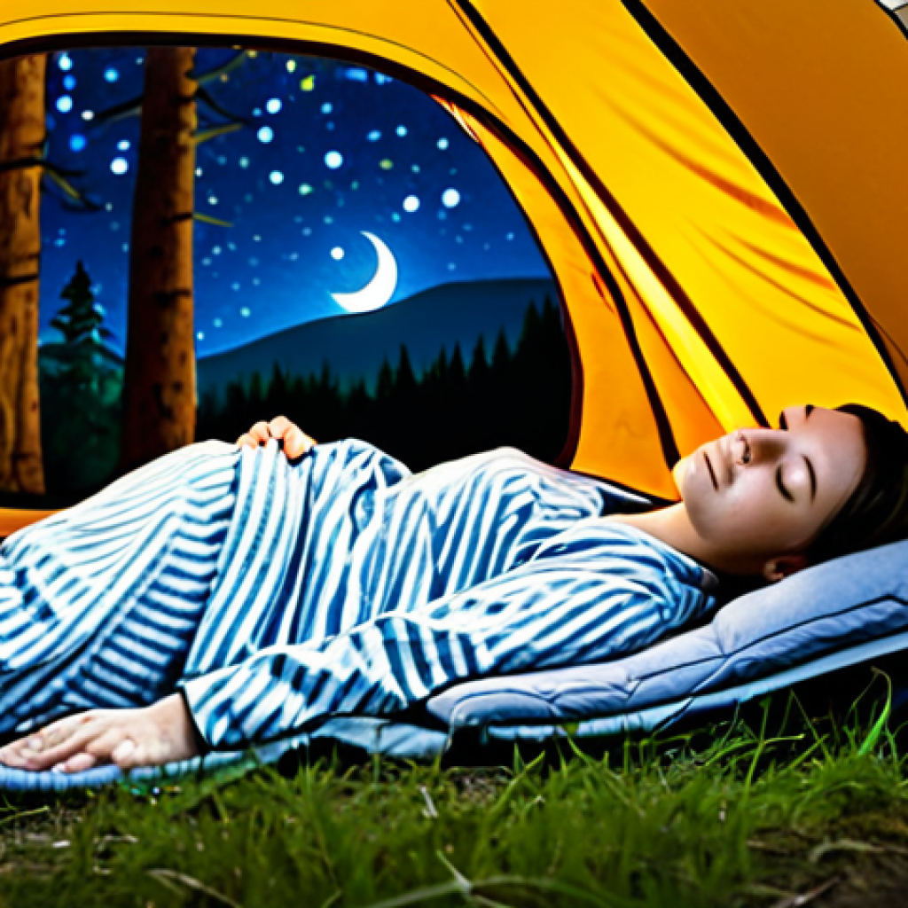 Serene Sleep Under the Stars**
A fully clothed woman in modest pajamas lies peacefully asleep in a tent, illuminated by the soft glow of a starry night sky visible through the open tent flap. Gentle moonlight bathes her face. Surrounding the tent is a peaceful forest scene. Safe for work, appropriate content, fully clothed, family-friendly. Perfect anatomy, correct proportions, natural pose, well-formed hands, proper finger count, natural body proportions, professional photography, high quality.
**