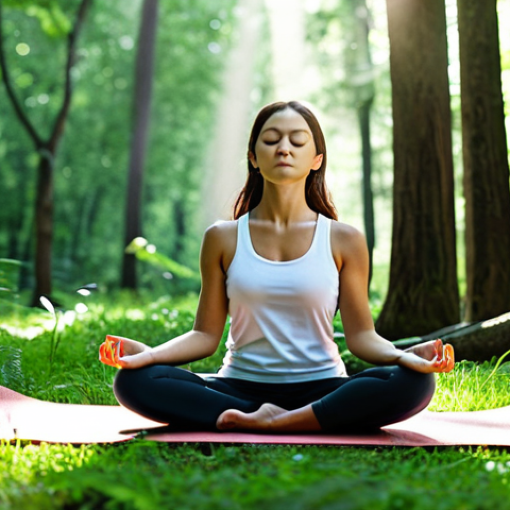디지털 디톡스 캠프 참가자의 소감 인터뷰 - Meditative Scene**
"A serene woman in modest yoga attire meditating peacefully in a lush forest cle...