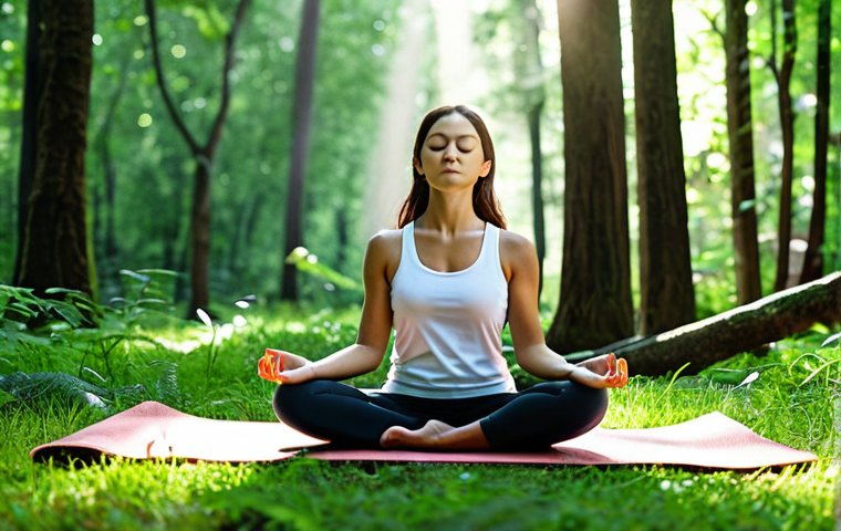 디지털 디톡스 캠프 참가자의 소감 인터뷰 - Meditative Scene**

"A serene woman in modest yoga attire meditating peacefully in a lush forest cle...