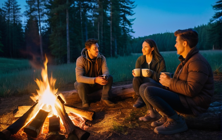 디지털 디톡스 캠프의 지속가능성에 대한 논의 - **Digital Detox Camp Serenity:** A group of diverse adults (mid-20s to 50s) in comfortable, modest o...