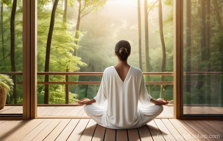 디지털 디톡스 캠프의 트렌드 및 변화 - **Prompt:** A serene and luxurious digital detox retreat experience. An adult individual, elegantly ...