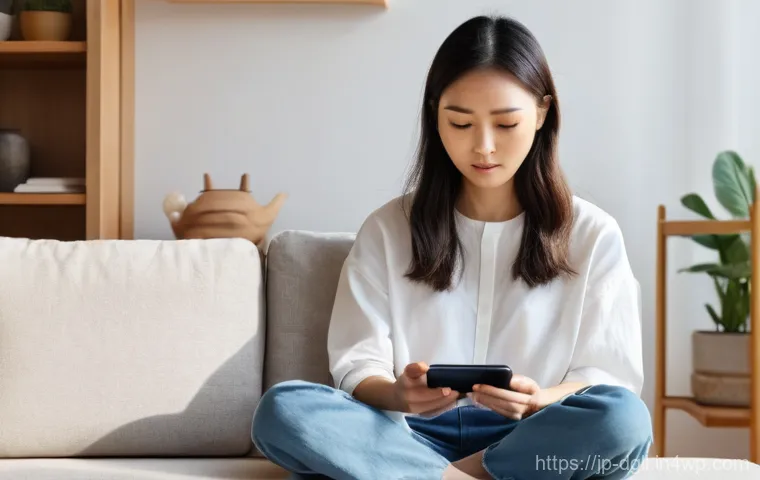 디지털 디톡스 캠프 일상에서의 스크린 타임 줄이기 - **"A thoughtful young Japanese woman in her late 20s is sitting cross-legged on a plush cushion in a...