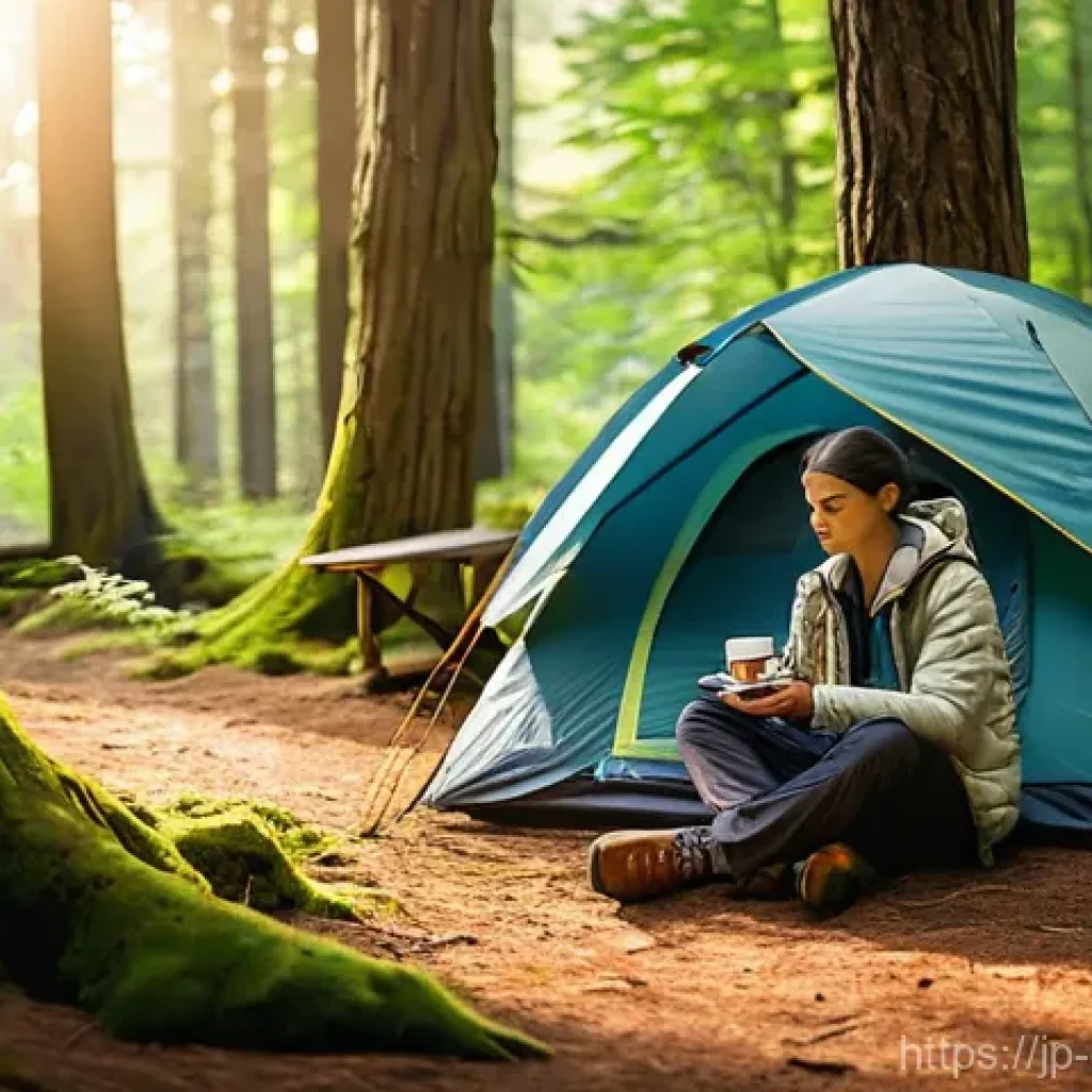 디지털 디톡스 캠프 나만의 비전 설정하기 - **Prompt 1: Serene Morning at a Forest Campsite**
A tranquil, cozy scene in a lush, sun-dappled ...