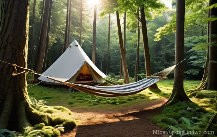 디지털 디톡스 캠프의 다양한 테마 소개 - **Prompt: Serene Forest Glamping Digital Detox**
    An aerial shot of a beautifully designed glampi...