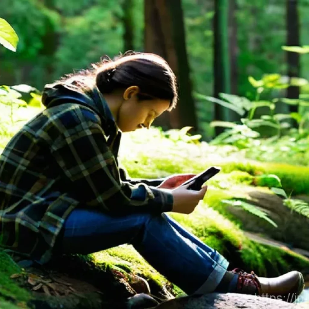 디지털 디톡스 캠프 일상의 행복 찾기 - **Prompt 1: Escaping the Digital Haze in Nature**
"A young adult, gender-neutral, in their late ...