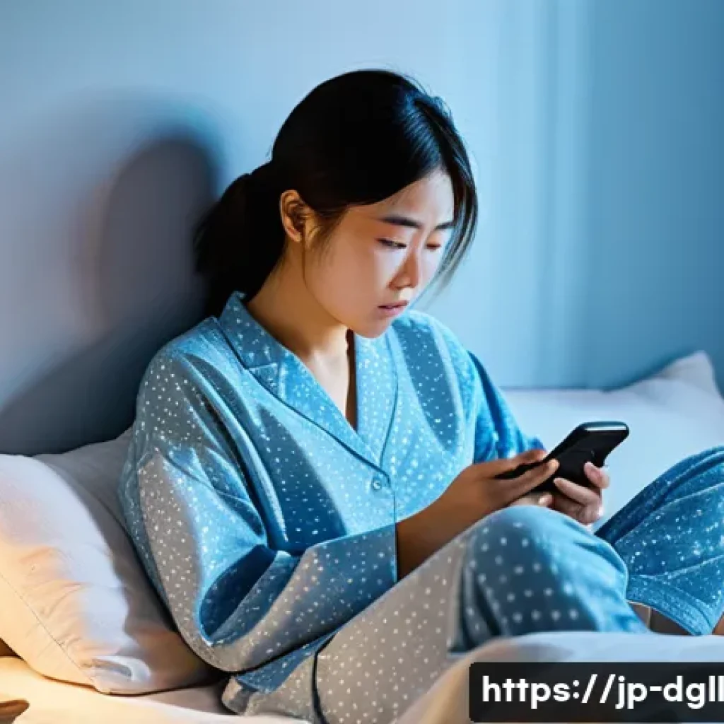 디지털 디톡스 캠프의 전후 변화 기록하기 - **A Depiction of Smartphone Over-reliance Before Digital Detox:**
A young Japanese woman in her ...